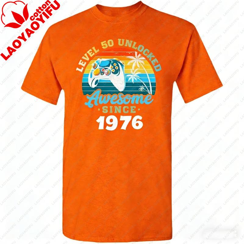 Level 50 Unlocked Awesome Since 1976 or Any Custom Year Fifty Years Old 50th Birthday Gamer Funny Tee Unisex Adult TShirts S