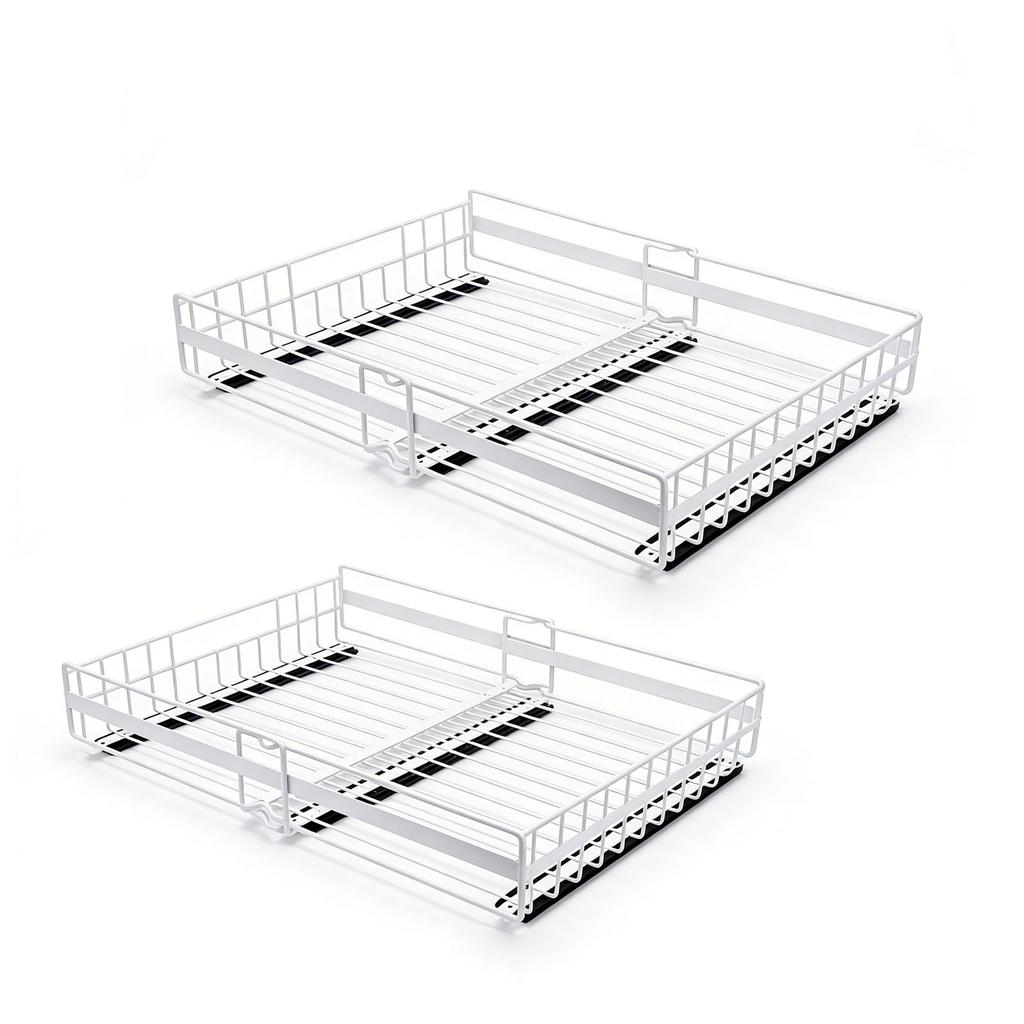 Expandable Pull Out Cabinet Organizer 3 Slide Rails Slide Out Drawer Roll Out Shelf Fix with Adhesive Screw White L and