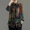 Women Vintage Print Cotton Linen Button Up Shirt Spring Autumn Fashion Lapel Long Sleeve Blouse Loose Tops