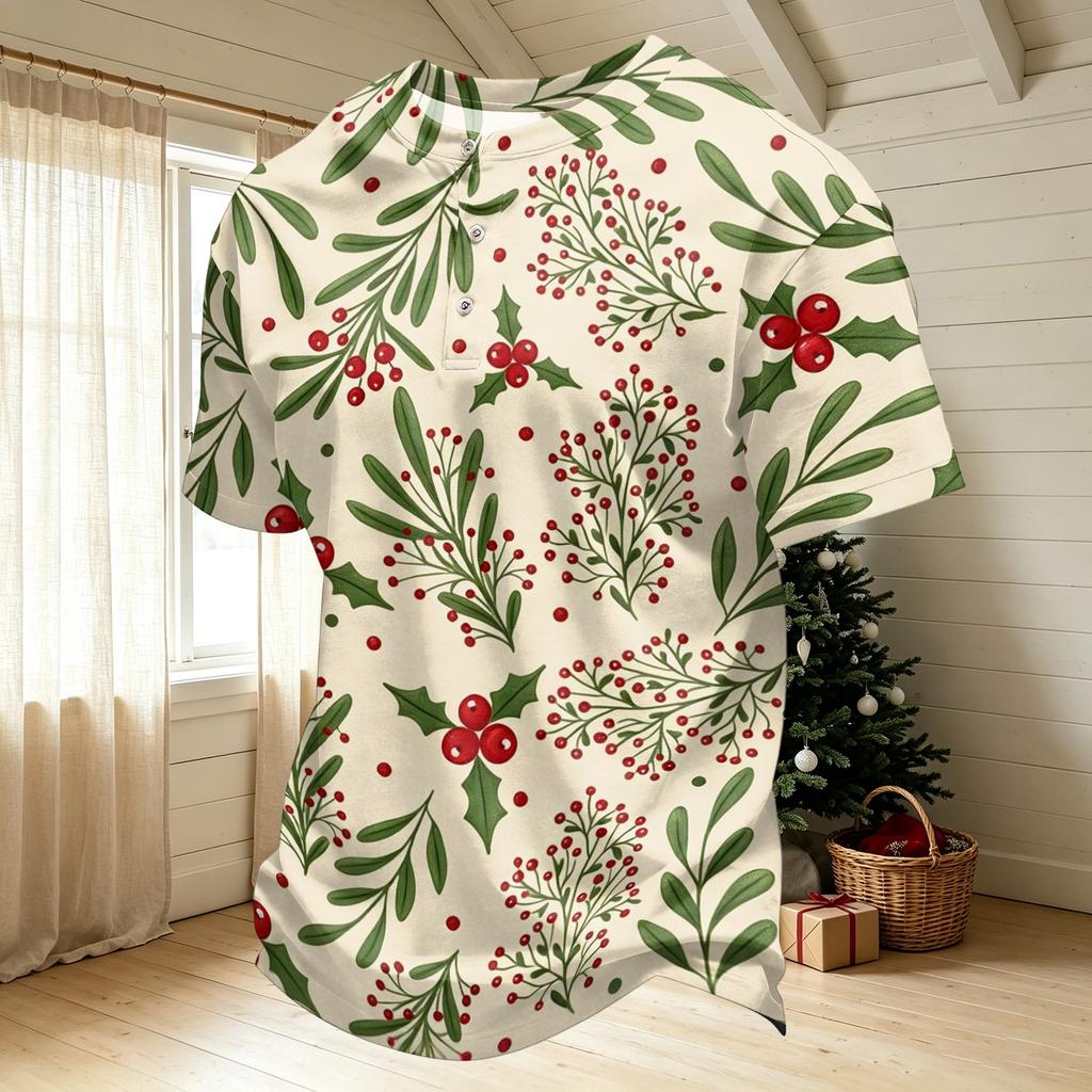 Men's Quick-Dry Round Neck Short Sleeve T-Shirt with Christmas Print for Holiday Party