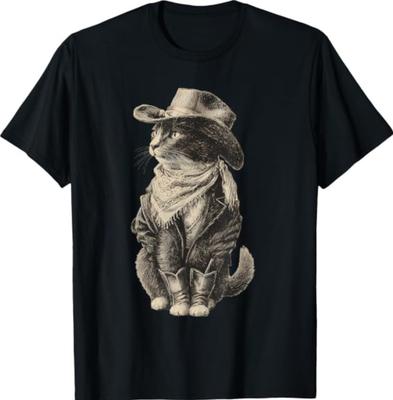 Country Western Vintage Funny Cowboy Cat T-Shirt