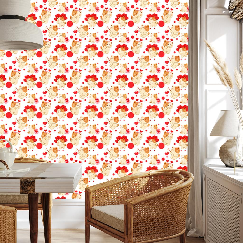 Teddy Bears and Hearts Cream and White Wallpaper for Living Room and Bedroom 50x1000