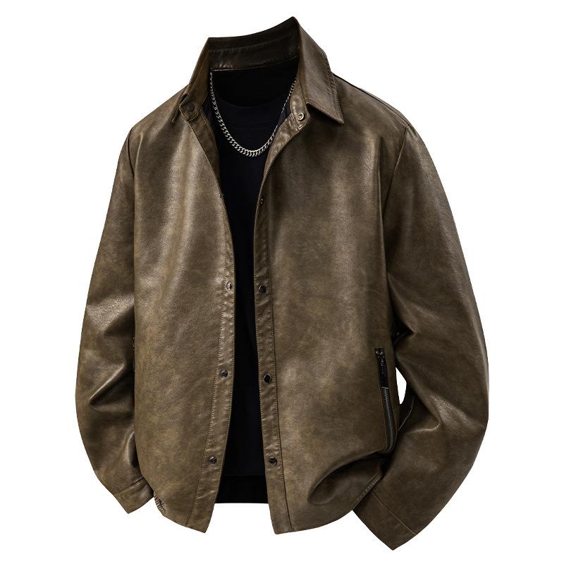 Autumn and winter new clothes men's retro black classic small lapel leather shirt trendy cool jacket versatile