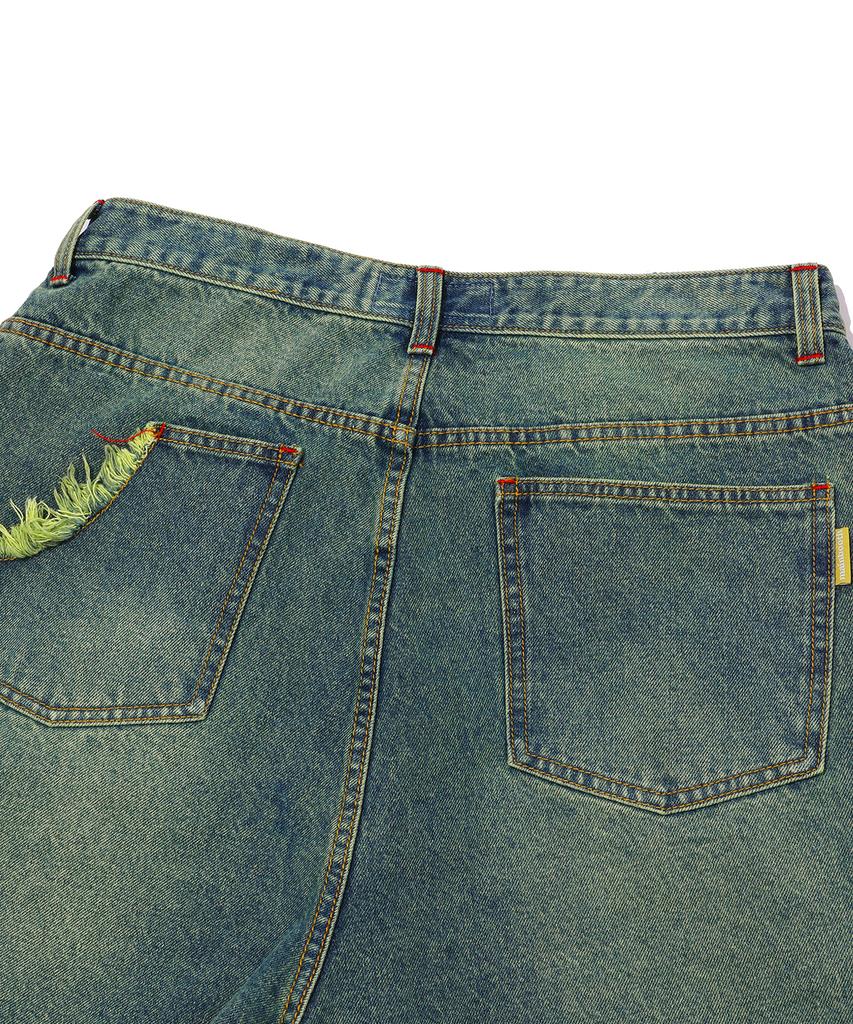 MAINBOOTH Vintage Cargo Denim Shorts(Blue)
