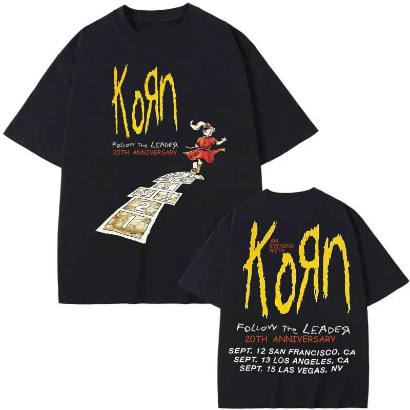 

Rock Band Korn Follow The Leader Anniversary Merch T Shirt Harajuku Y2k Oversized T-shirt Men Women Gothic T-shirts S