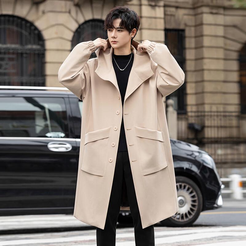 ROMON Men's Mid-Length Hooded Windproof Trench Coat