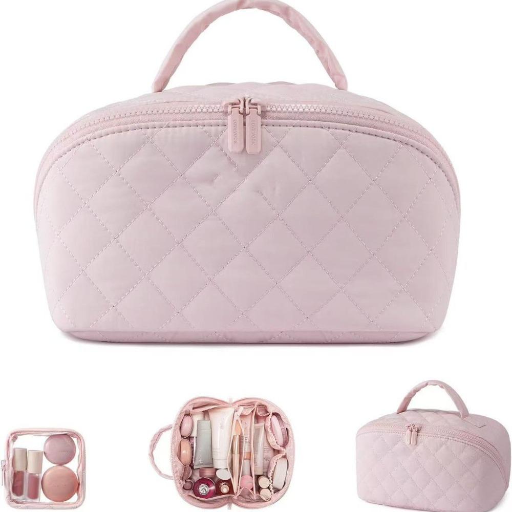 Durable Wide Open Woman Makeup Bag Lay-Flat Water-Resistant Cosmetic Case Travel Organizer for Toiletries & Brushes