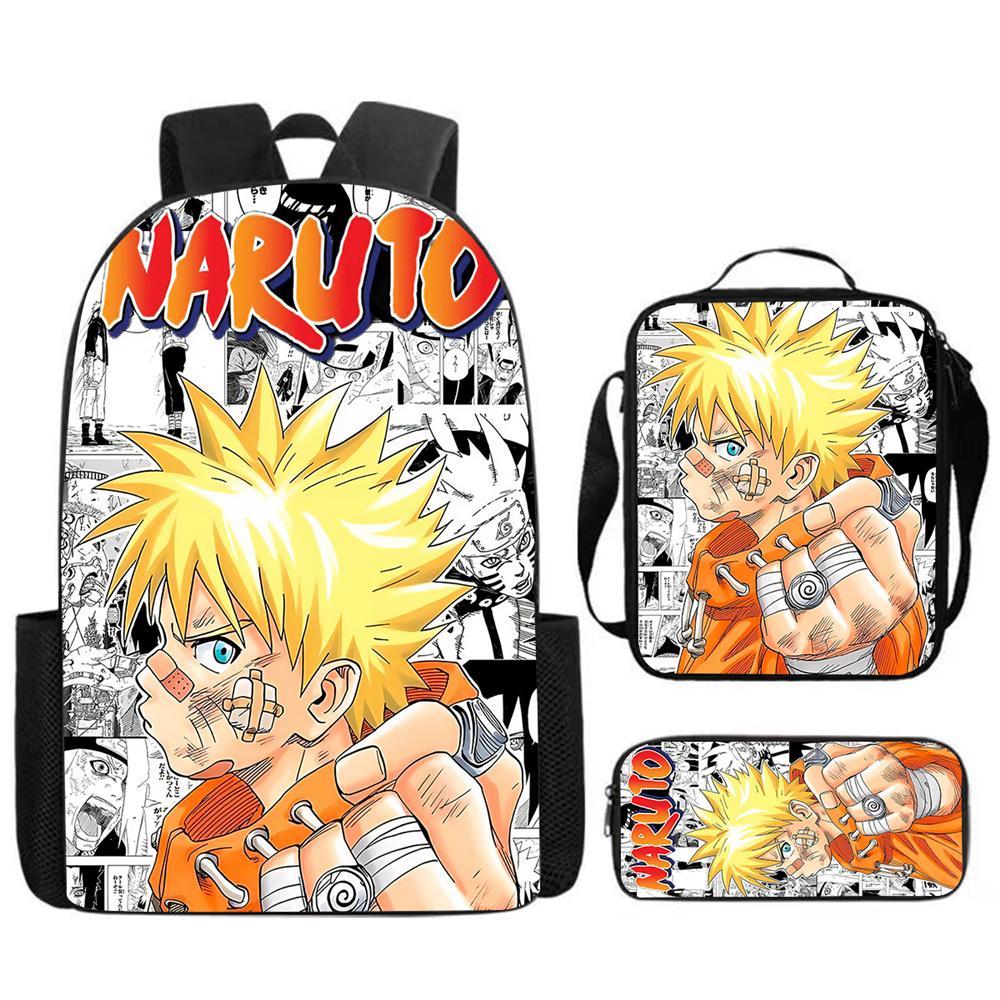 3Pcs Set NARUTO Anime Kids Mochila School Backpack with Lunch Bag & Pencil Case,Lightweight & Durable,For Ages 6-10 Boys & Girls