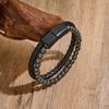 Men's Retro Style Magnetic Buckle Leather Bracelet with Zinc Alloy and Volcanic Stone