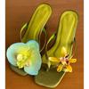 Flowers Decoration Flip Toe Slippers Sexy Square Toe Thin Heel Corss Tied Slip On New Arrivals Fashion Women Shoes