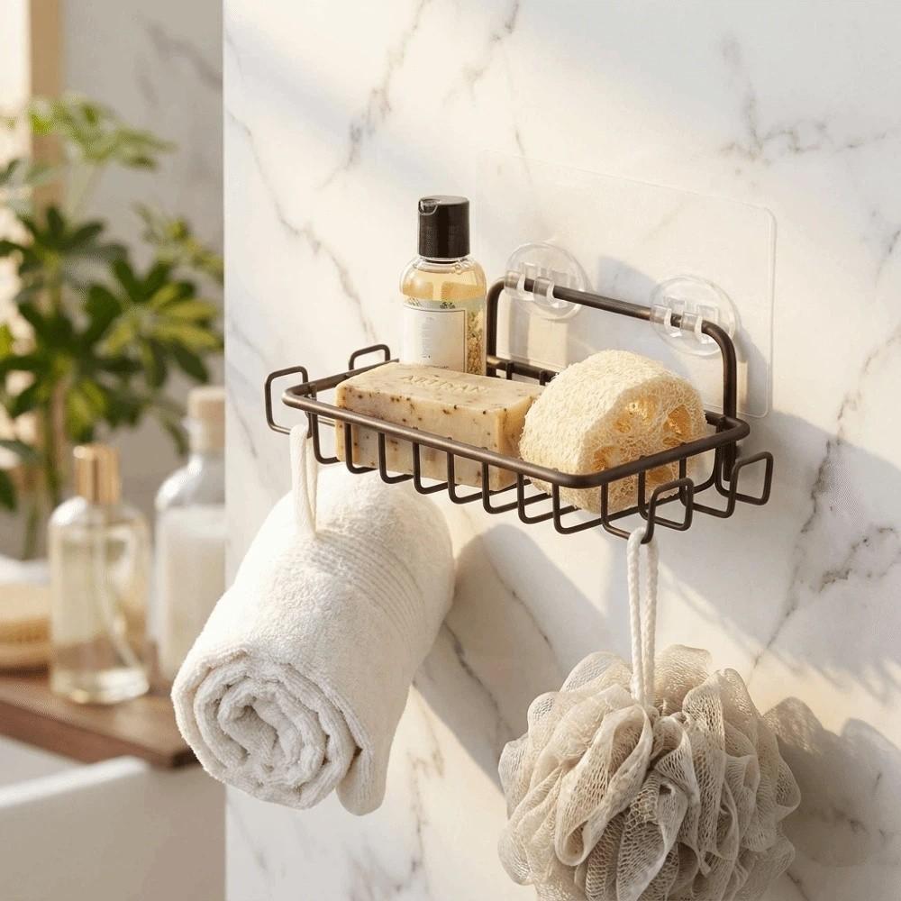Hollowed-out Wall Mounted Soap Dish with Hooks Soap Holder Drain Rack Soap Rack  Kitchen