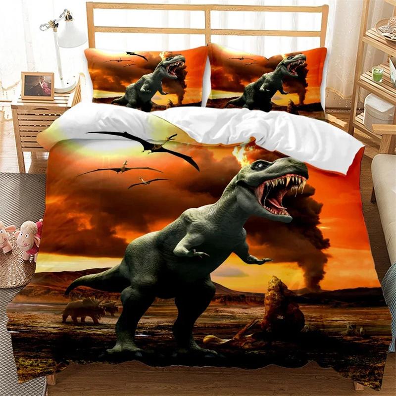 3D Dinosaur Bedding Sets Jurassic World Battle Duvet Cover Unique Dinosaur Quilt Cover Kids Boys King Polyester Comforter Cover