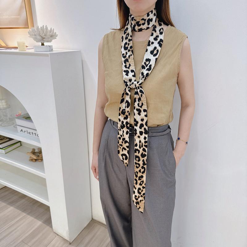 200x5cm Women Elegant Leopard Narrow Long Ribbon Neck Scarf Tie Thin Necktie Bag Waist Belt Lady Accessories