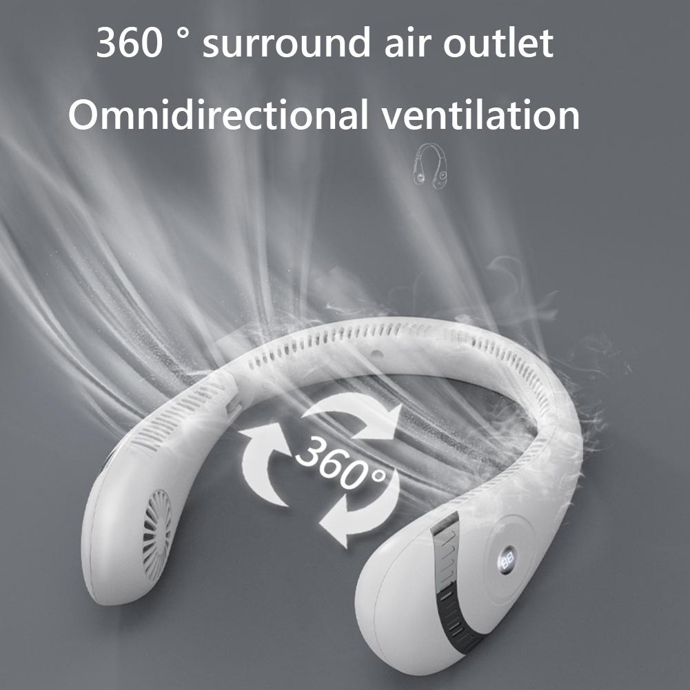Neck Mounted Fan Portable Bladeless Neck USB Rechargeable Air Cooler  Portable Fan Digital Display Foldable Summer Cooling Fan