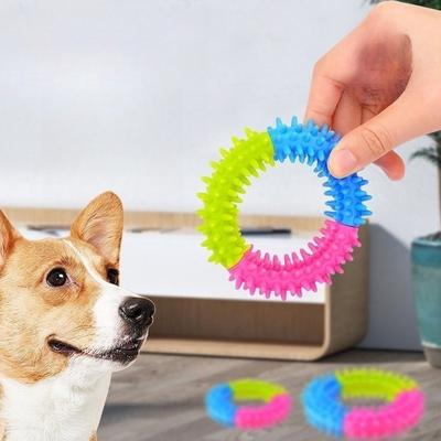 Puppy Dental Teeth Healthy Chew Biting Toy Multicolor Non-toxic Circle Rubber Pet Dog Ring Play Small Dog Bite Resistant 5pcs