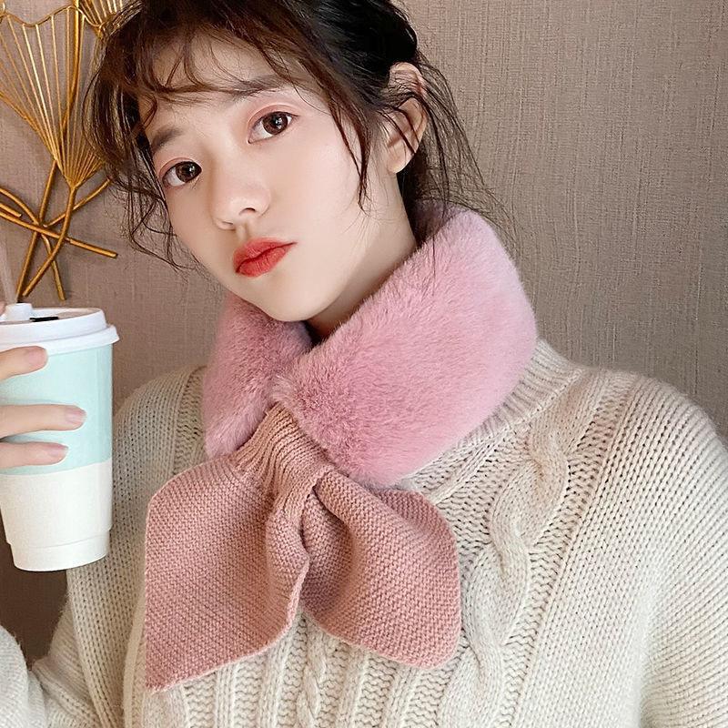 New Soft and Waxy Korean Version Cross Solid Color Fur Scarf To Keep Warm Imitation Rex Rabbit Accessories Fur Scarf Plush Fur Collar for Women