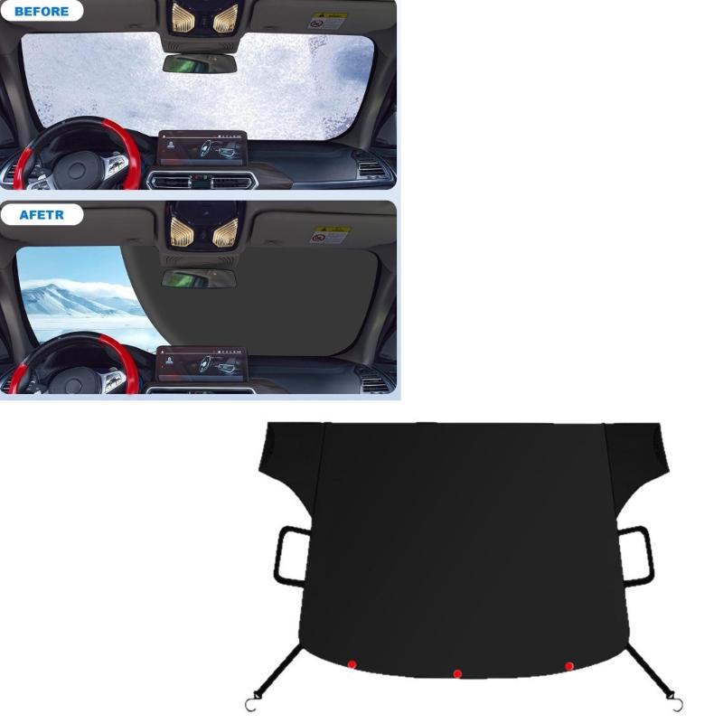 Thick Oxford Fabric All Weather Protective Windshield Guard Cover for Cars with Magnetic Hooks for Snow Frost Sun Defense