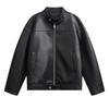Men's High-End Black Leather Motorcycle Jacket with Shoulder Pads and Stand Collar