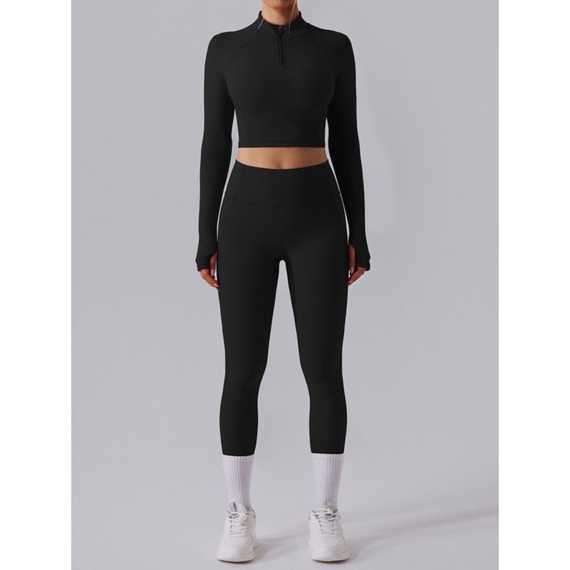 Yoga Clothes Long-Sleeve Suit Women's Quick-Drying Slim Fit Thin and Breathable Fitness Pants Stretch Tight Fashion Sexy Top