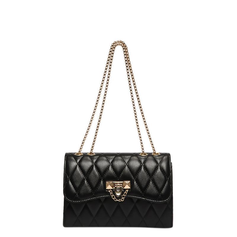 Urban Chic Pu Quilted Lock Buckle Shoulder Bag For Women In Black Beige Pink