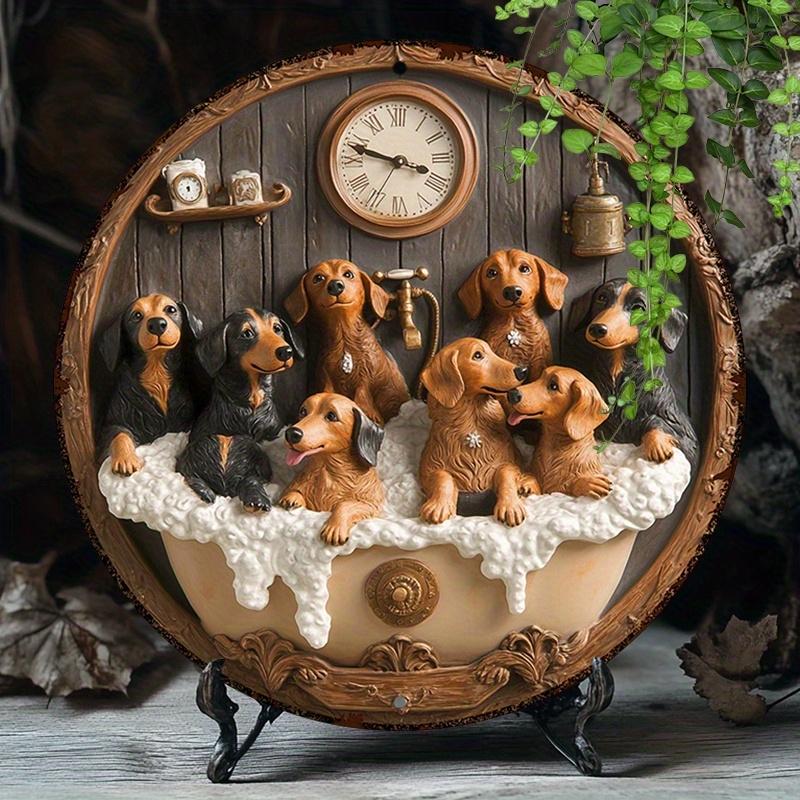 1 Piece 2D Dachshund Bathing Sign 8 Inch Round Wooden Wall Sign for Indoor and Outdoor Farm Restaurant Garden Bar Cafe Gym