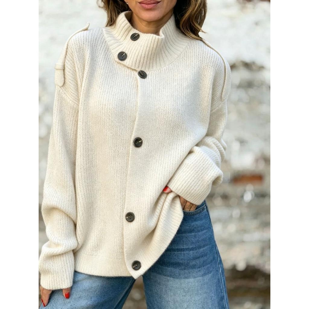 Fall Winter New Women's High Neck Button Down Knit Cardigan Sweater Coat Fashion Knitwear For European American Crossborder