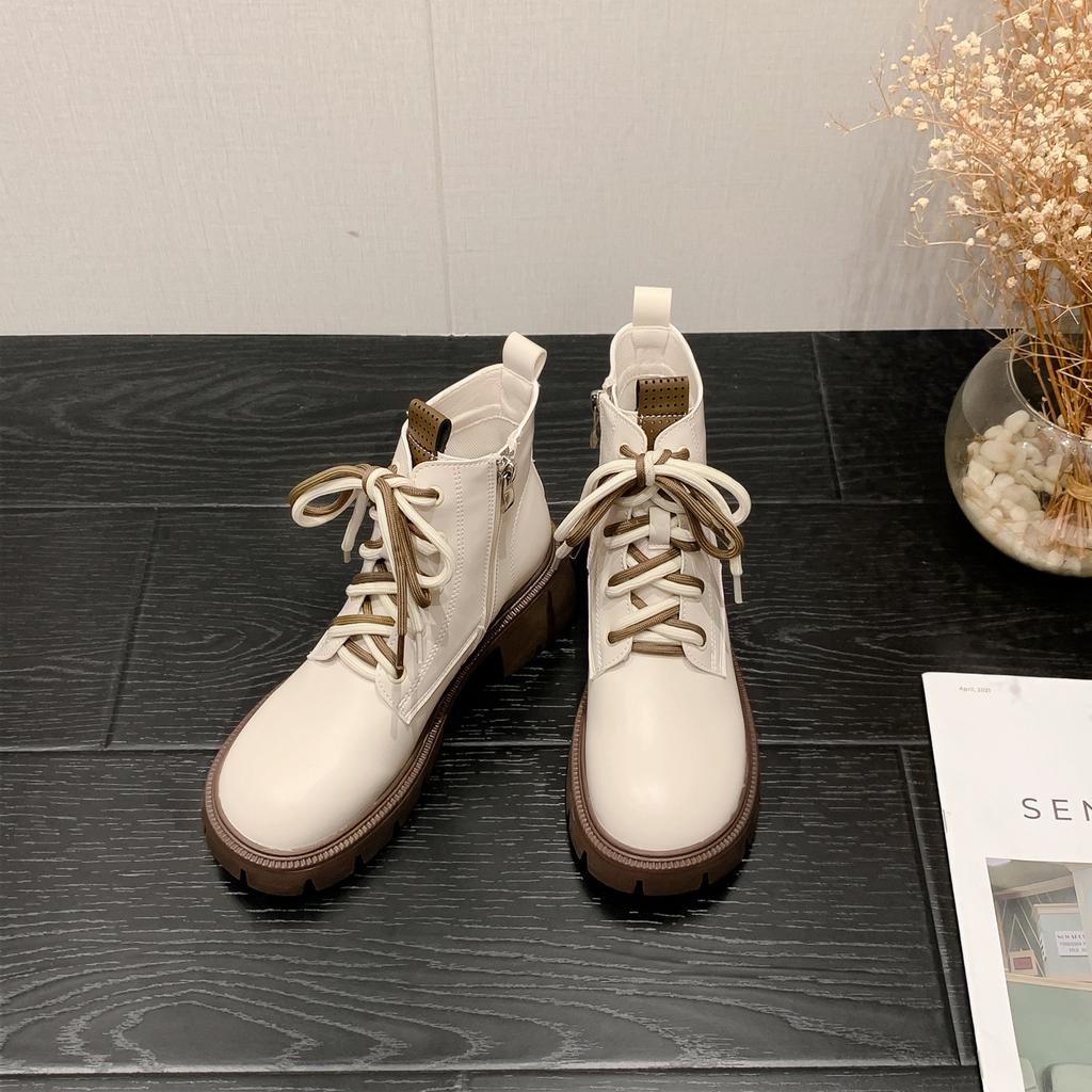 Women's Fall and Winter Padded Front Lace-up Thick Bottom Boots England Style Short Boots