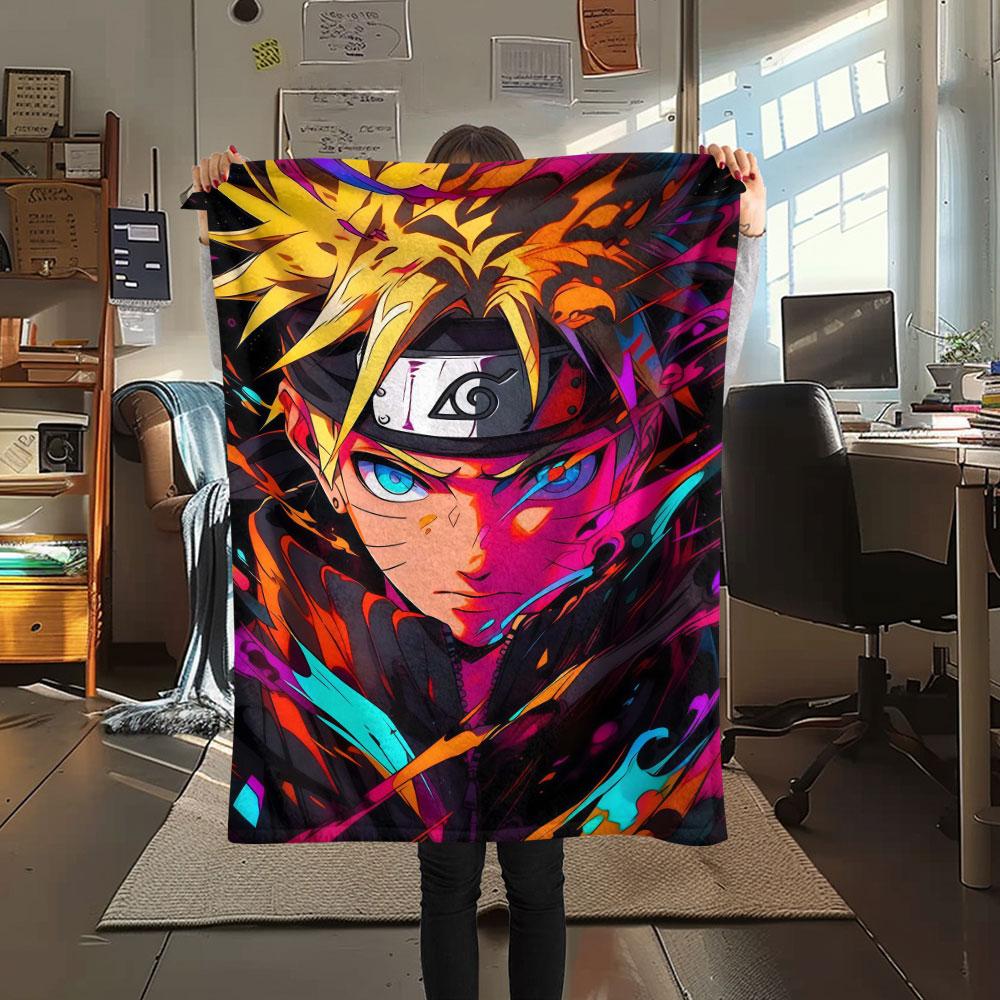 1Pc Naruto Print Flannel Blanket, High quality Comfortable for All Seasons, Home Decor, Warmth and Comfort, Perfect for Christmas Gifts