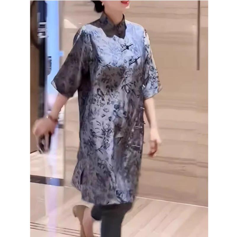 Plus Size Blue & White Porcelain Qipao Dress: Retro Chinese Style, Slimming Fit for Chubby Girls
