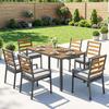 7-Piece Seating Set Garden Furniture Set, Garden Set with 1 Dining Table, 6 Chairs, Cushions, for Patio, Natural Wood