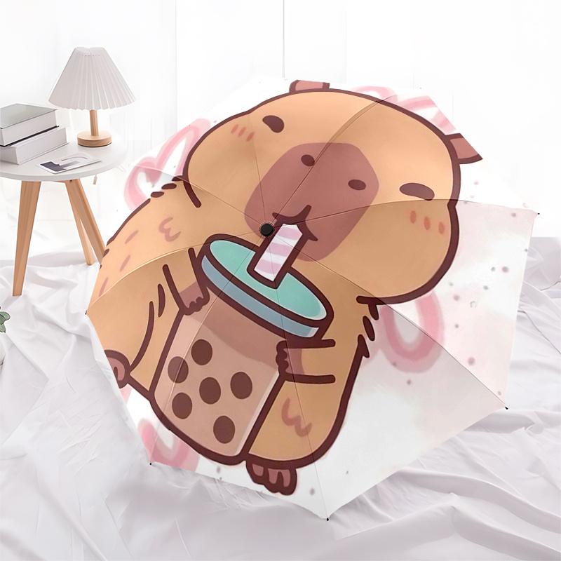 Capybara Themed Travel Umbrella-8 Ribs Automatic Opening and Closing, Portable Folding Design, Compact and Stylish Umbrella Suitable for Out