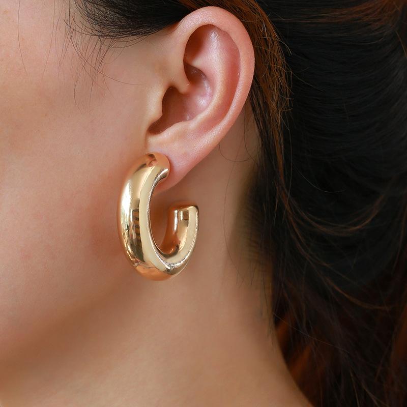 3 Sizes Exaggerated Chunky C Shape Stainless Steel Hoop Earrings for Women Glossy Thick Circle Polished Ear Jewelry