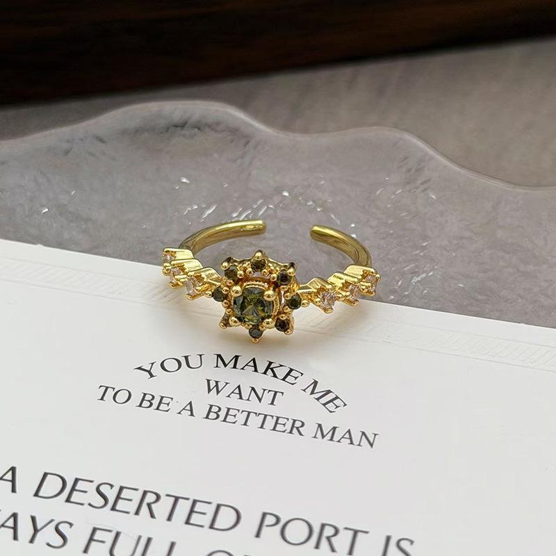 Medieval Vintage French Colored Treasure Zircon Light Luxury High-End Open Ring Niche Design Ring Woman