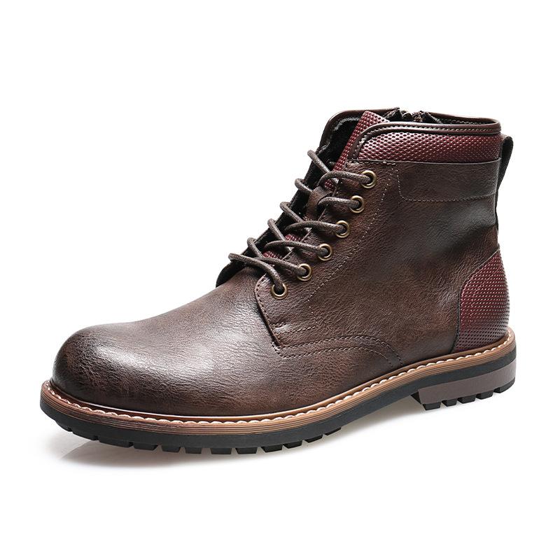 

R002 Martin Boots Lace-up Martin Boots Men s British Retro Side Zipper Short Boots, Foreign Trade 45 коричневий