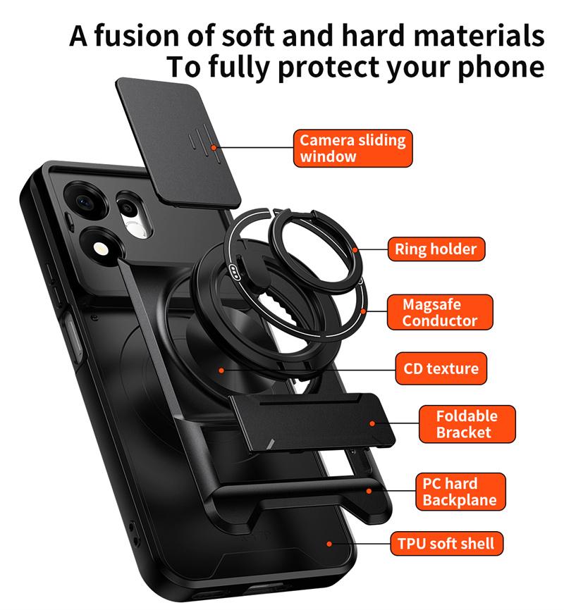 For Honor 600 Smart 5G Case Armor Slide Lens Protector Phone Cover For Honor 600Smart 5G Car Magnetic Holder Ring Stand Funda