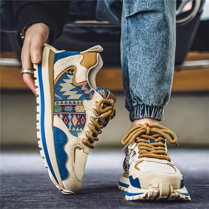Student Color Matching Sports and Leisure Shoes Four Seasons New Low-top Lace-up Heightening Shoes Fashion Trend Outdoor Men's Shoes Large Size