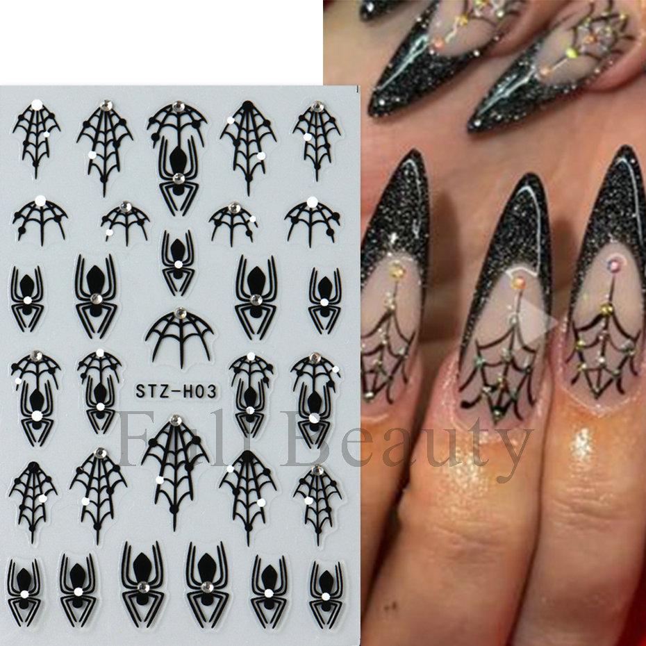 New Nail Art Stickers Ins Halloween Dark Series Spider Web Spider with Diamond Nail Art Stickers