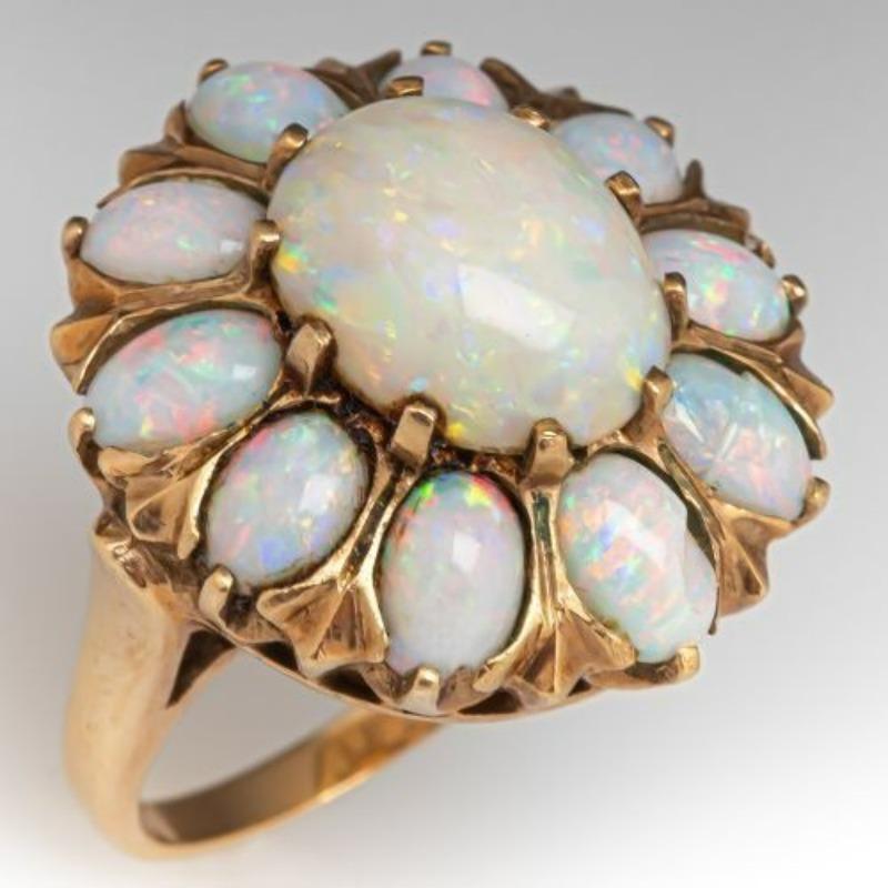 Dazzling Inlaid Imitation Opal Flower Women's Ring Trendy Gold Color Geometry Daily Wear Party Jewelry Anniversary Gift