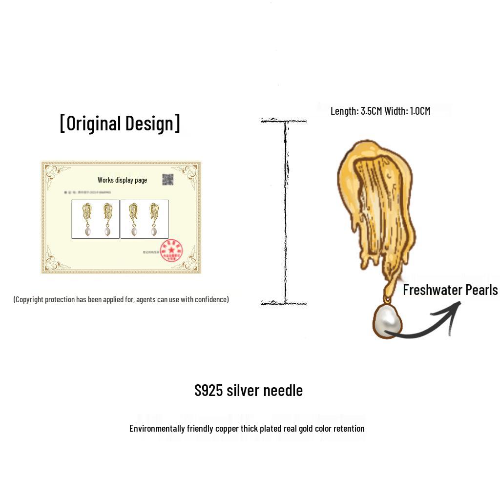 18k Vergoldete Süßwasserperlen-Ohrringe mit Ölfarben-Textur - Leichter Luxus-Stil