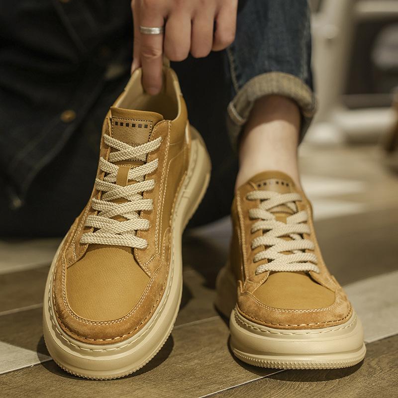 Men's shoes autumn platform casual board shoes men's retro leather sports heightening shoes winter shoes soft sole