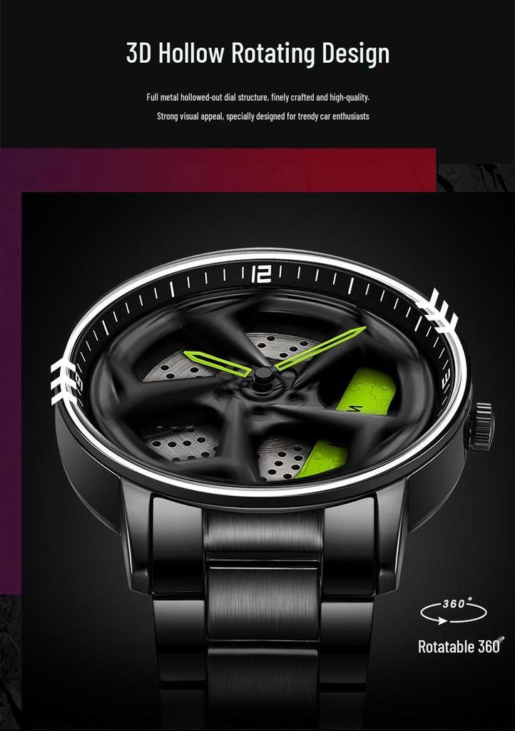 Sanda Men's Waterproof Alloy Quartz Watch with Creative Rotating Dial