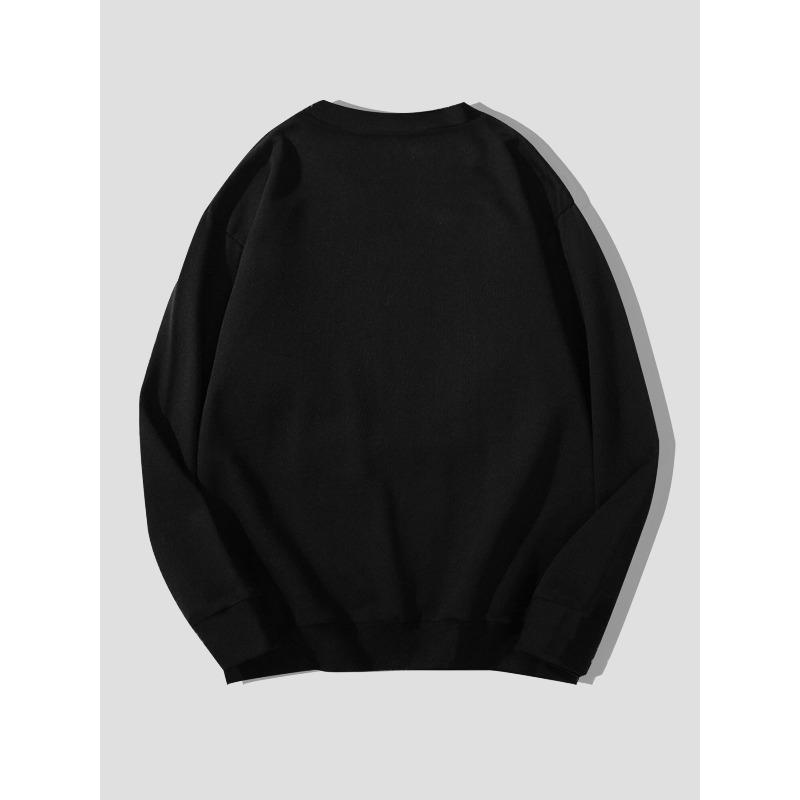 Men's Left Chest MILANO Italian Flag Small Letter Print Crew Neck Sweatshirt, Casual Loose Solid Color Pullover Long Sleeve Commuter Top