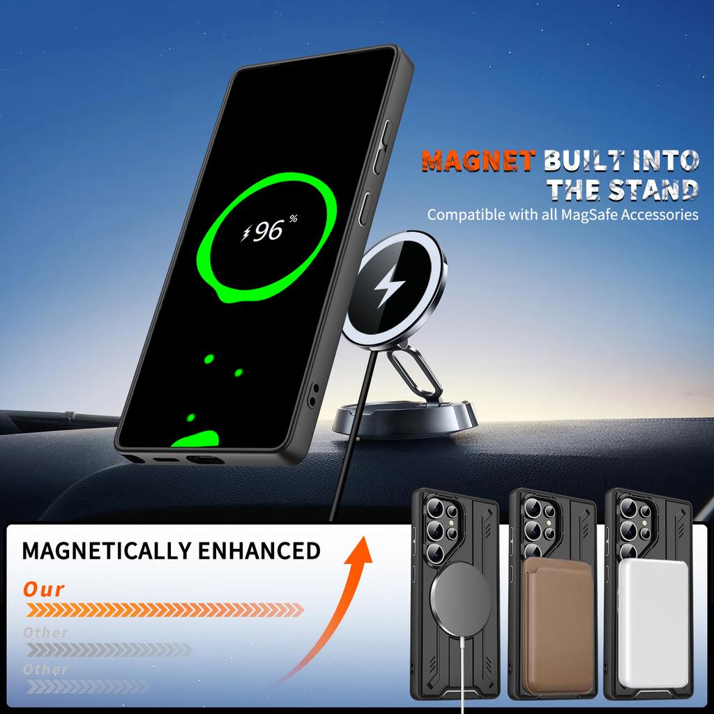 For Samsung Galaxy S25 Ultra Magnetic Case Rotating Ring Kickstand PC + TPU Shockproof Phone Cover