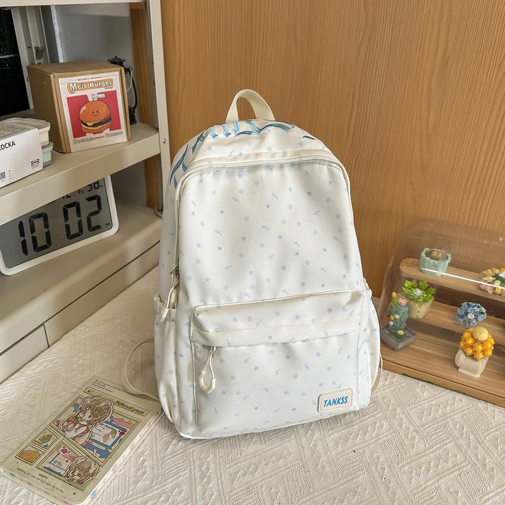Schoolbag Korean Version Ins Fashion Versatile Polka Dot Backpack Women's Large Capacity College Style Student School Bag Leisure Foreign Style 