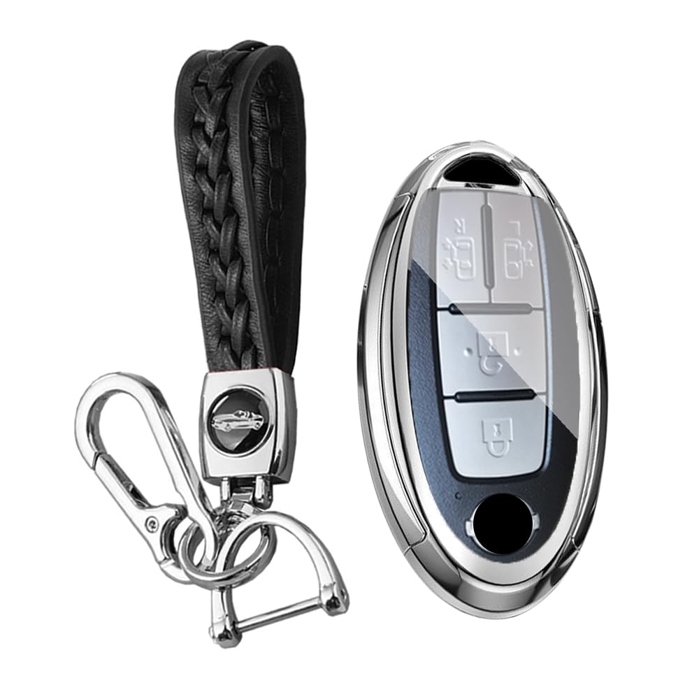 

KUNIO Специальный чехол для ключа Nissan с двойным боковым слайдером, 4 кнопки, чехол для ключа, держатель для ключа серебряный