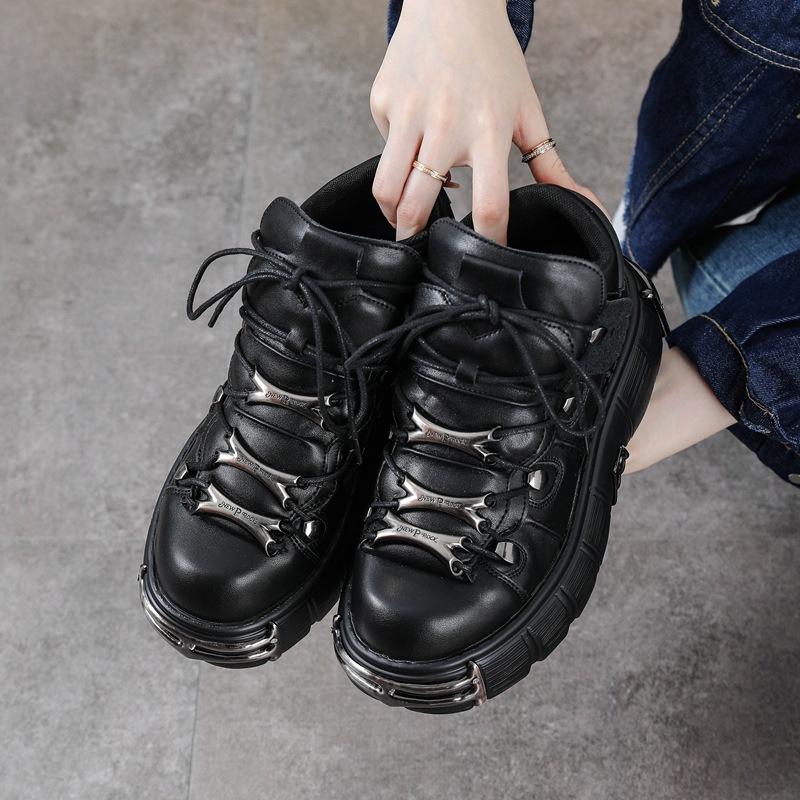 Fashion Spring New Women's Shoes, Heavy Metal Thick-soled High-top Punk Small Leather Shoes, Gothic Dark Motorcycle Boots Trend
