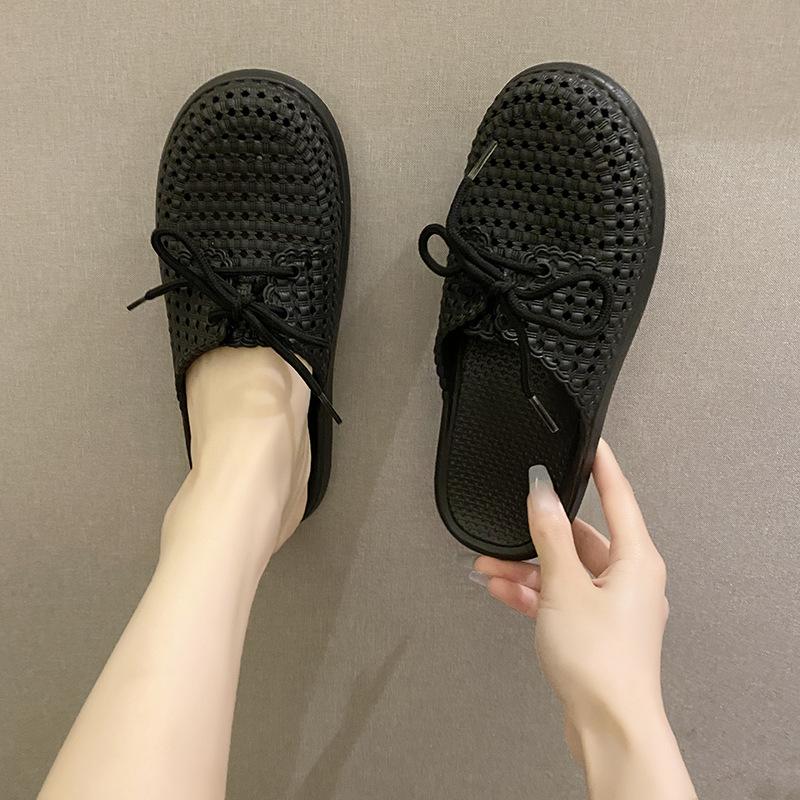 New summer cool slippers women's bag head lace-up outside wearing empty beach shoes sweet flat slippers