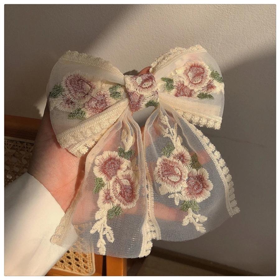 New Korean embroidered lace big bow hairpin for ladies and girls bride elegant spring clip spring and summer hair accessories