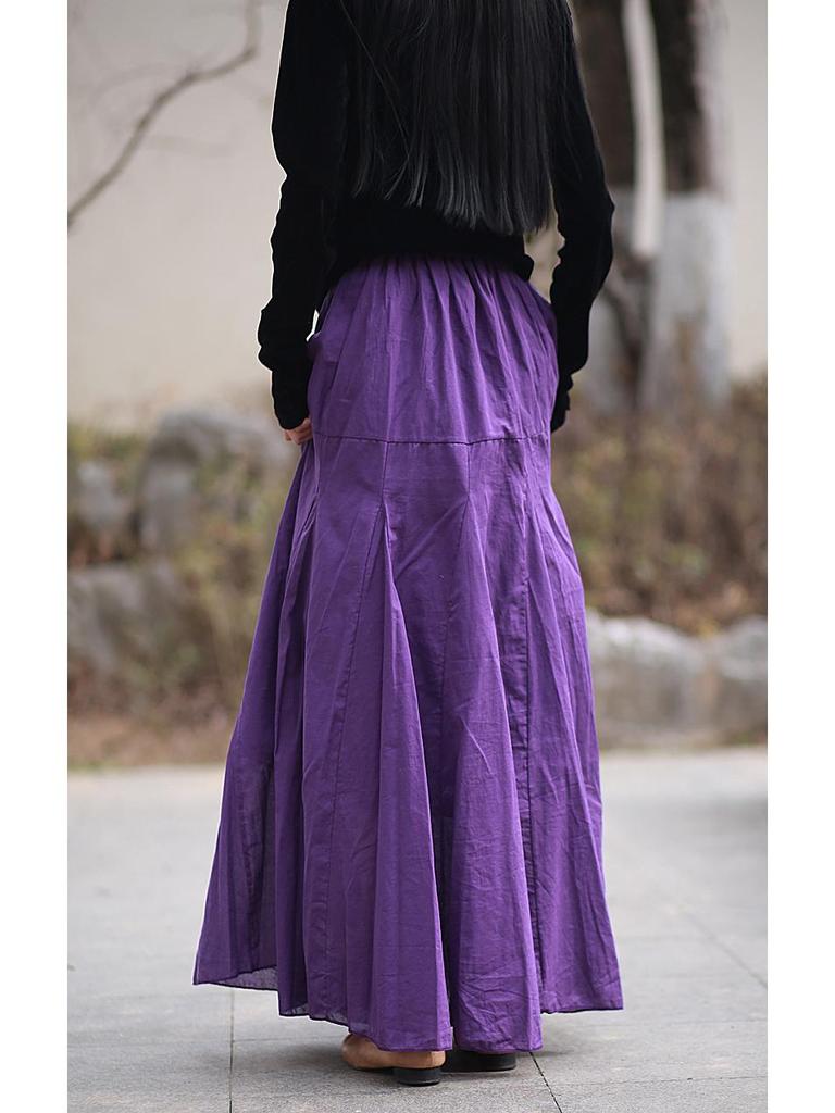 Spring/Summer Cotton Double-Layer Fishtail Midi Skirt - Cool Lotus Step Design, Available In 4 Colors