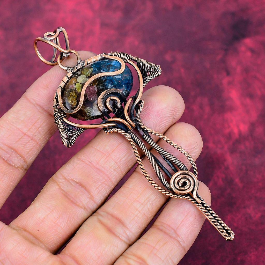 Copper Watermelon Tourmaline Gemstone Pendant Copper Wire Wrapped Unique Jewelry